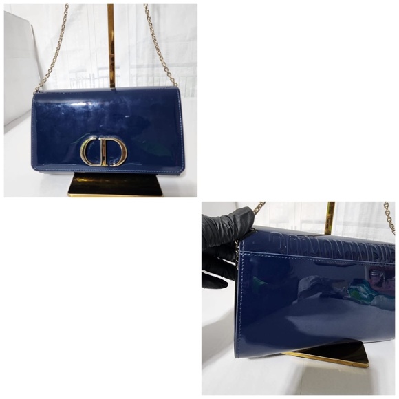 Authentic CHRISTIAN DIOR Patent Montaigne Crossbody Bag Blue - Picture 10 of 14